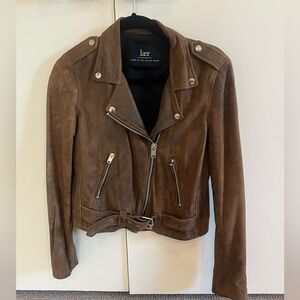 LAER Brown Suede Leather Moto Jacket Size Small